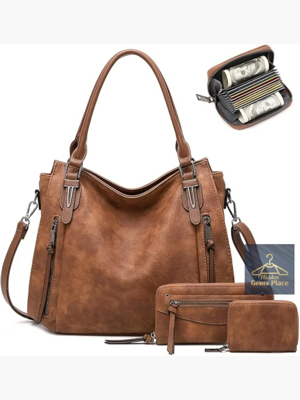 Vegan Leather Hobo Shoulder Crossbody Bag Set for Women